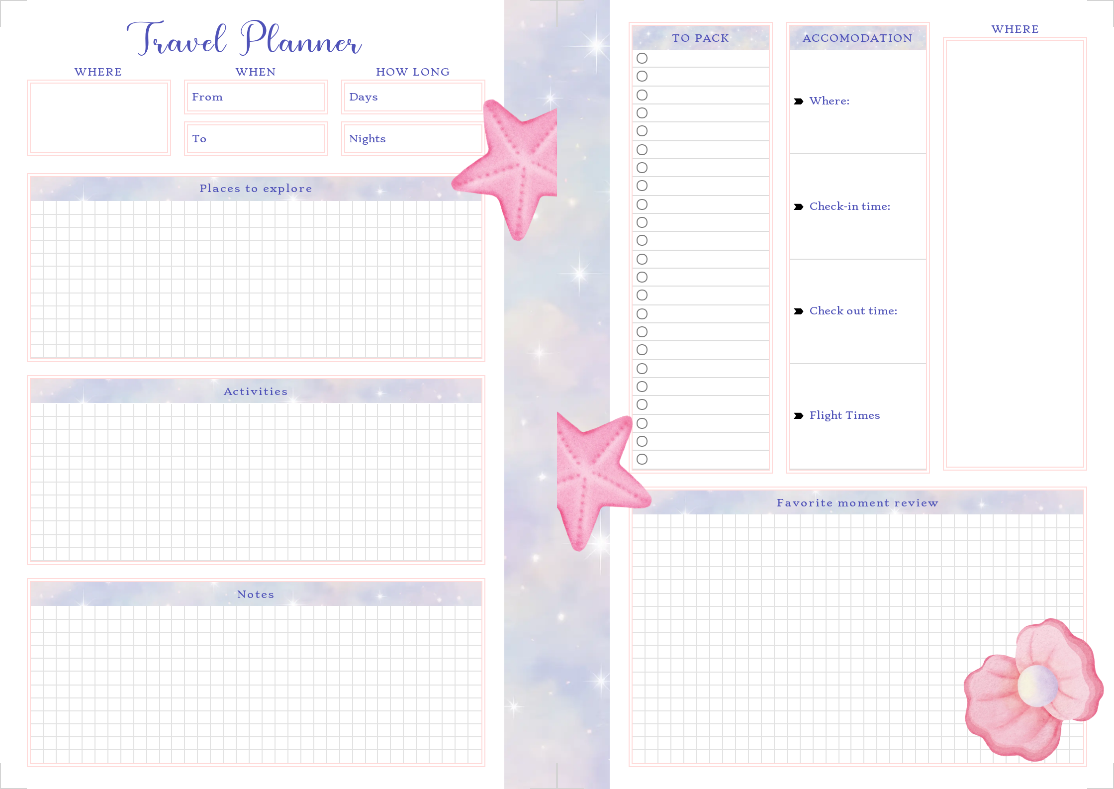 Digital travel planner Stars design